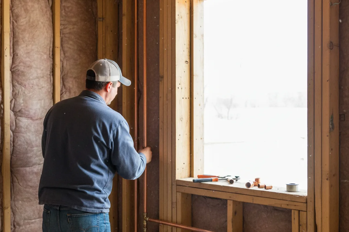 Licensed plumber running new copper supply lines in a Madison home